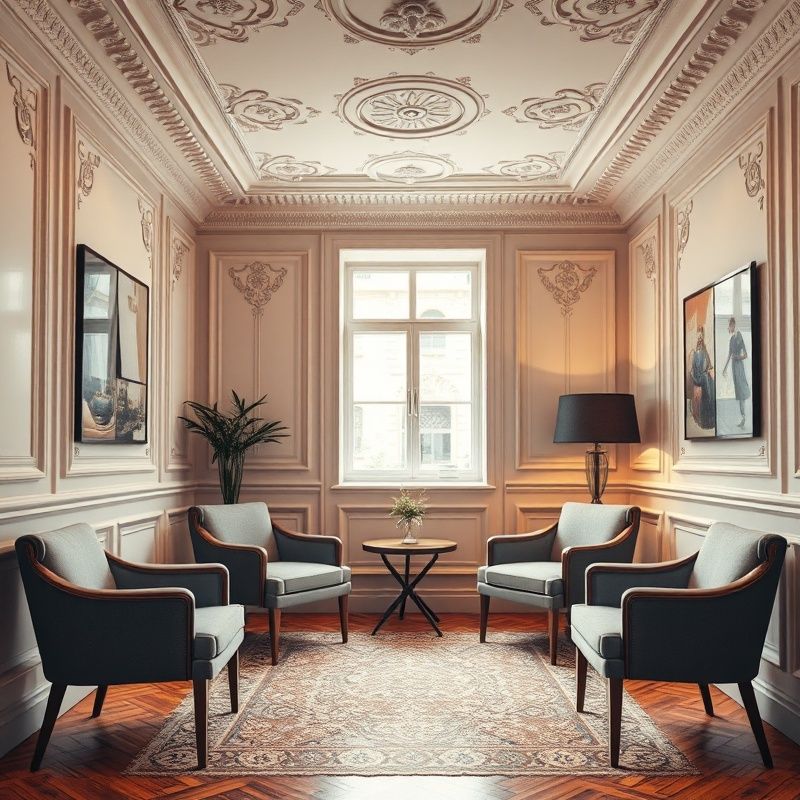 Recepce malé finanční kanceláře ve Zlíně s indigovými designovými prvky